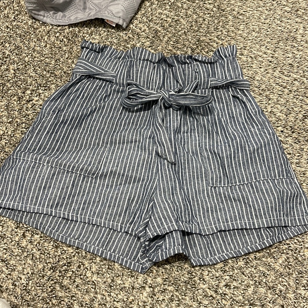 blue white striped shorts